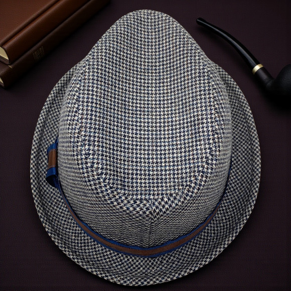 Free Authority Sz L/XL Houndstooth Fedora Gangster Hat Trilby Cuban Wool Blend - Picture 3 of 5